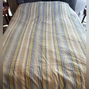 Pottery Barn Linen Blend Blue Green Stripe King / California King Duvet Cover